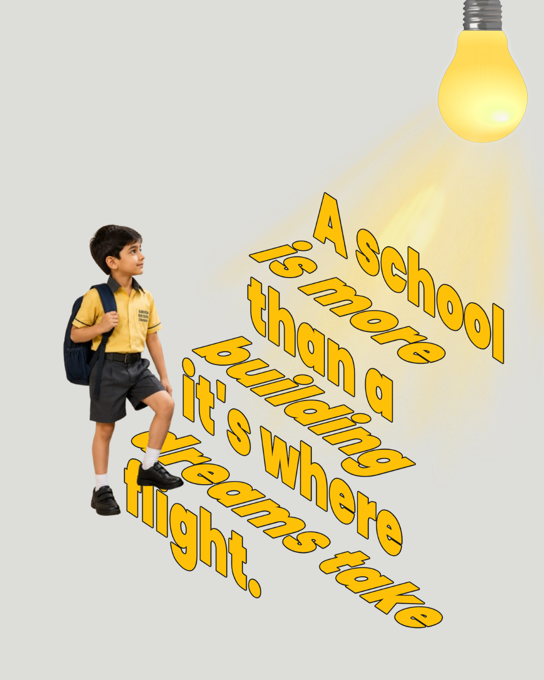 Education poster showing a student climbing giant pencils toward a trophy