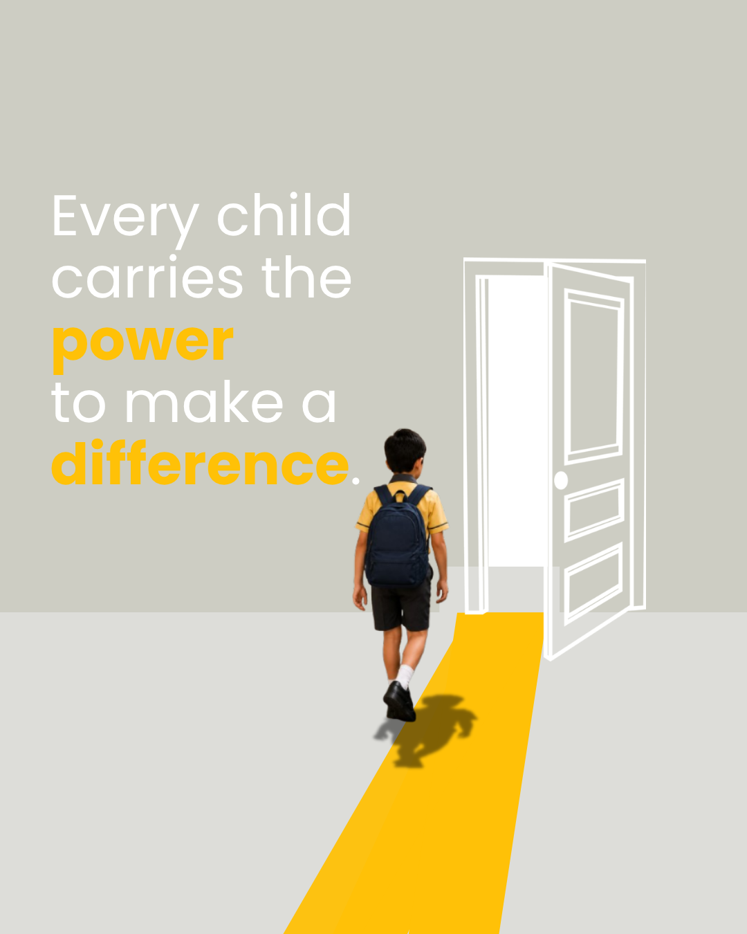 Cream-colored poster with a student, a pencil and the words keep learning